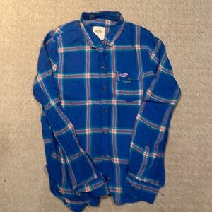 Hollister blue plaid button up shirt.  Size S.